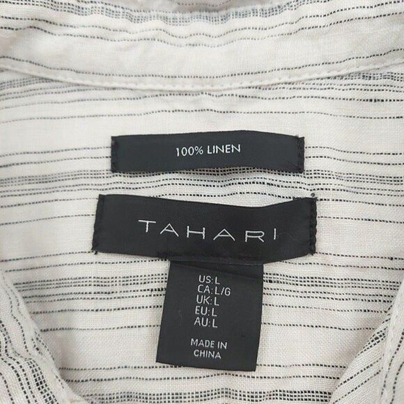 Tahari Linen Top Womens Large Sand Striped Shell Button Linen Minimalist Beach - Picture 9 of 10